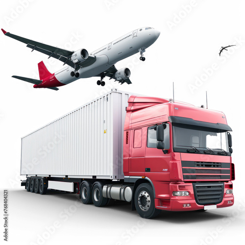logistics, container ship, container truck, flight on transparency background PNG
