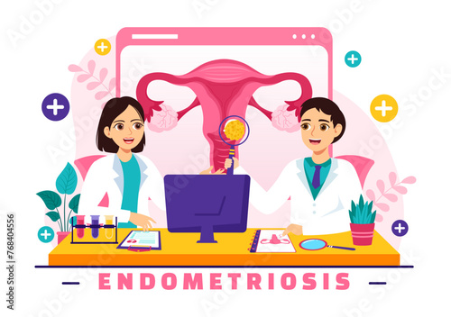 Endometriosis Vector Illustration with Condition the Endometrium Grows Outside the Uterine Wall in Women for Treatment in Flat Cartoon Background