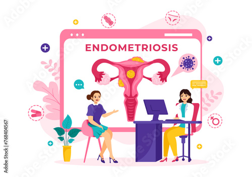 Endometriosis Vector Illustration with Condition the Endometrium Grows Outside the Uterine Wall in Women for Treatment in Flat Cartoon Background