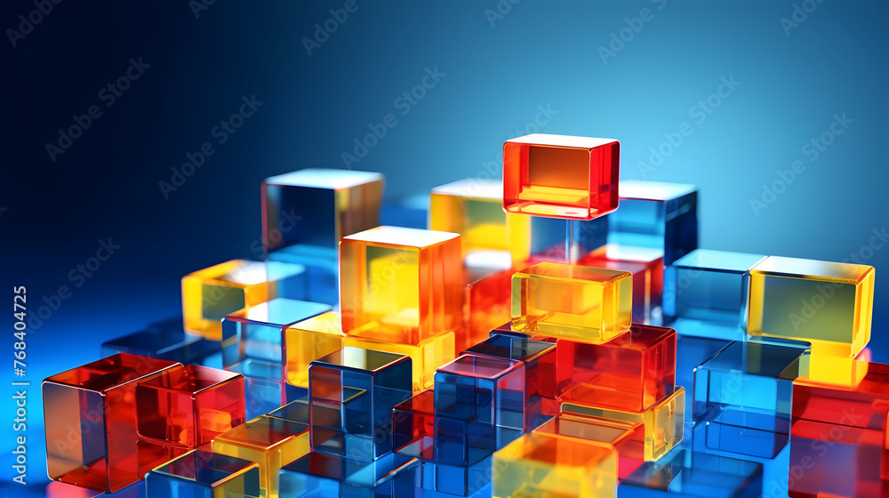 Digital technology gradient blue and orange glass geometric poster horizontal page PPT background