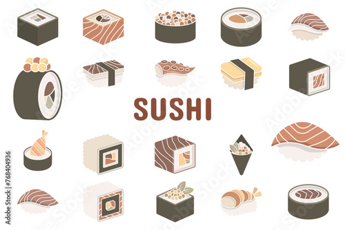 Sushi Flat Vector Illustration Icon Sticker Set Design Materials