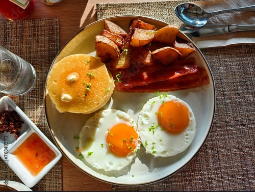 fried eggs with bacon