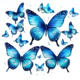 Group of Blue Butterflies Flying Through the Air