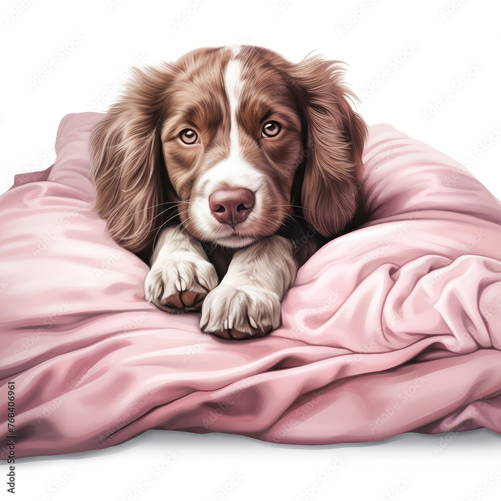Cute Dog Laying on Pink Pillow