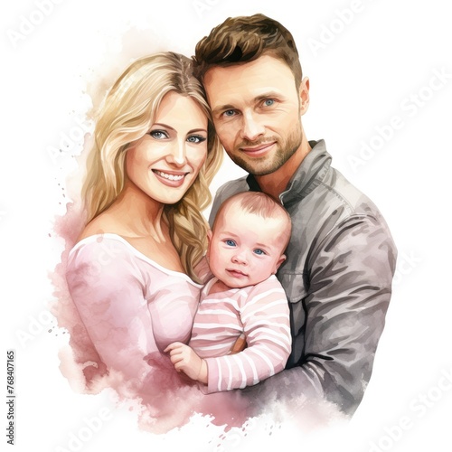 Man and Woman Holding a Baby. Clipart on a white background.