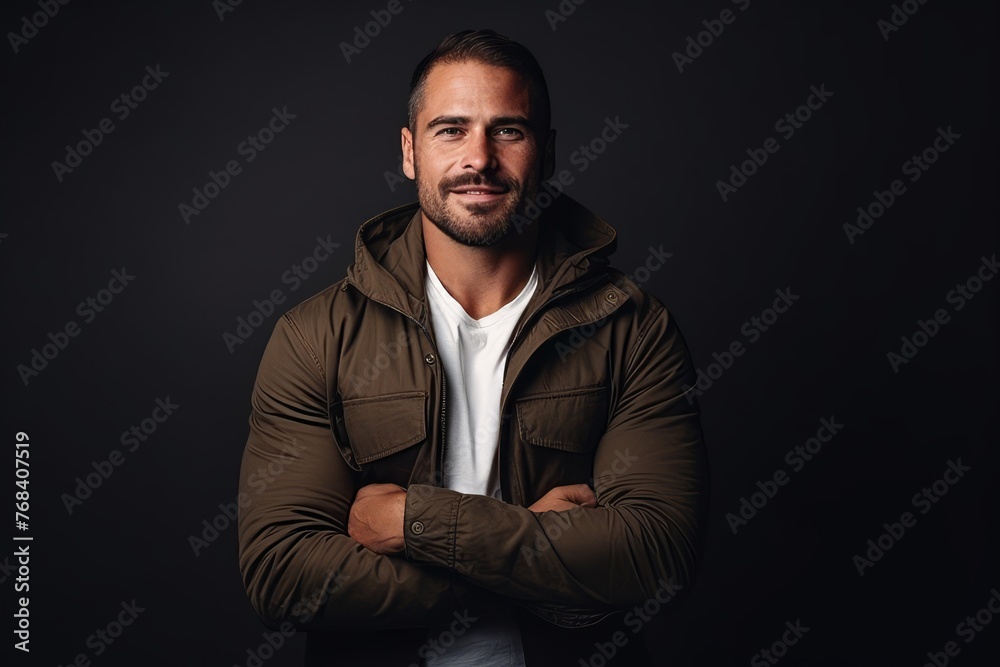 Portrait of a handsome man in a jacket on a dark background