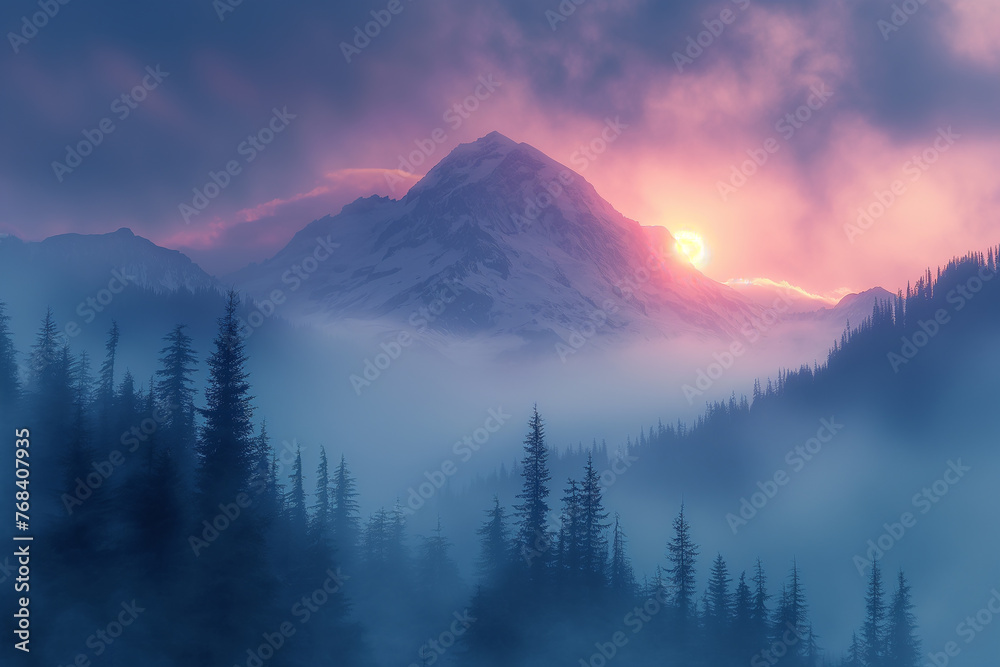 The world famous pastel mountains cape of Mount Rainier