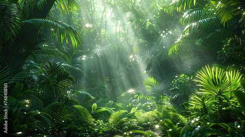 Tropical forestwith sunshine. Created with Ai