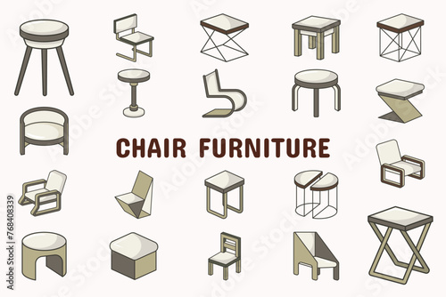 Chair Furniture Lineal Color Vector Illustration Icon Sticker Set Design Materials