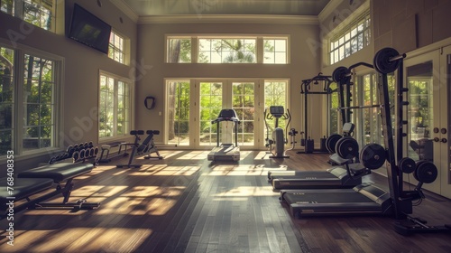 a home gym area where household members partake in different forms of exercise and fitness routines, reflecting their commitment to physical well-being. photo