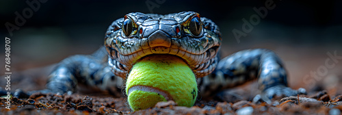 Venomous Reptile Preparing to Strike Tennis Ball 3d image 