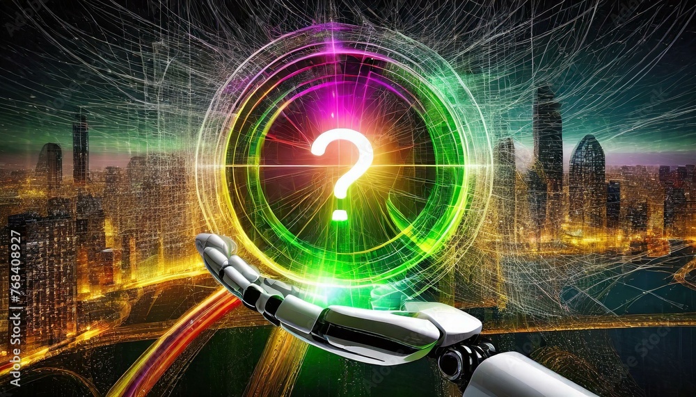 An Artificial Intelligence in humanoid form showing the question mark ...