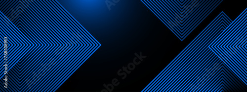 Blue and black vector abstract modern futuristic 3D line banner with shapes