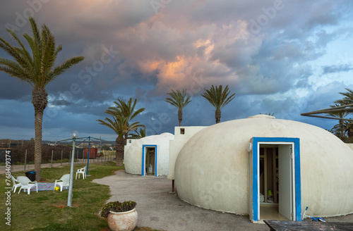 guest houses in the form of a hemisphere on the Hof Dor beach in Israel