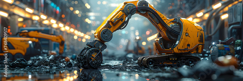 Robot Performing Recycling Tasks in Industrial ,
Workers operating heavy machinery in a construction site within the industrial zone
 photo