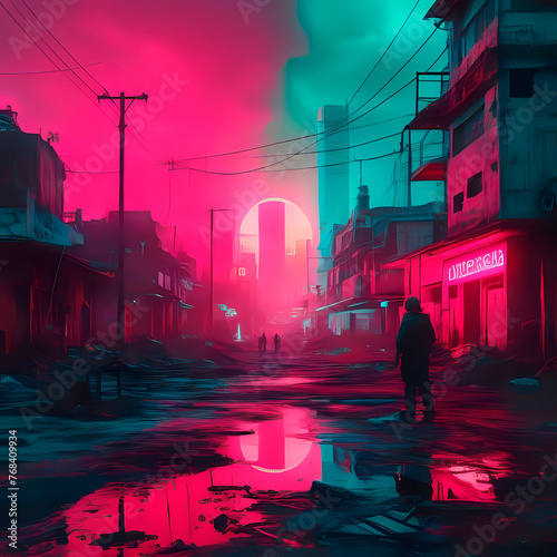 A Dadaist collage of a post-apocalyptic world in neon tones and 4K resolution - generated by ai