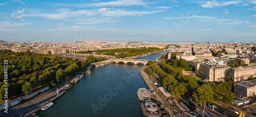 Paris panorama architecture from above, France, Paris aerial cityscape, Seine river