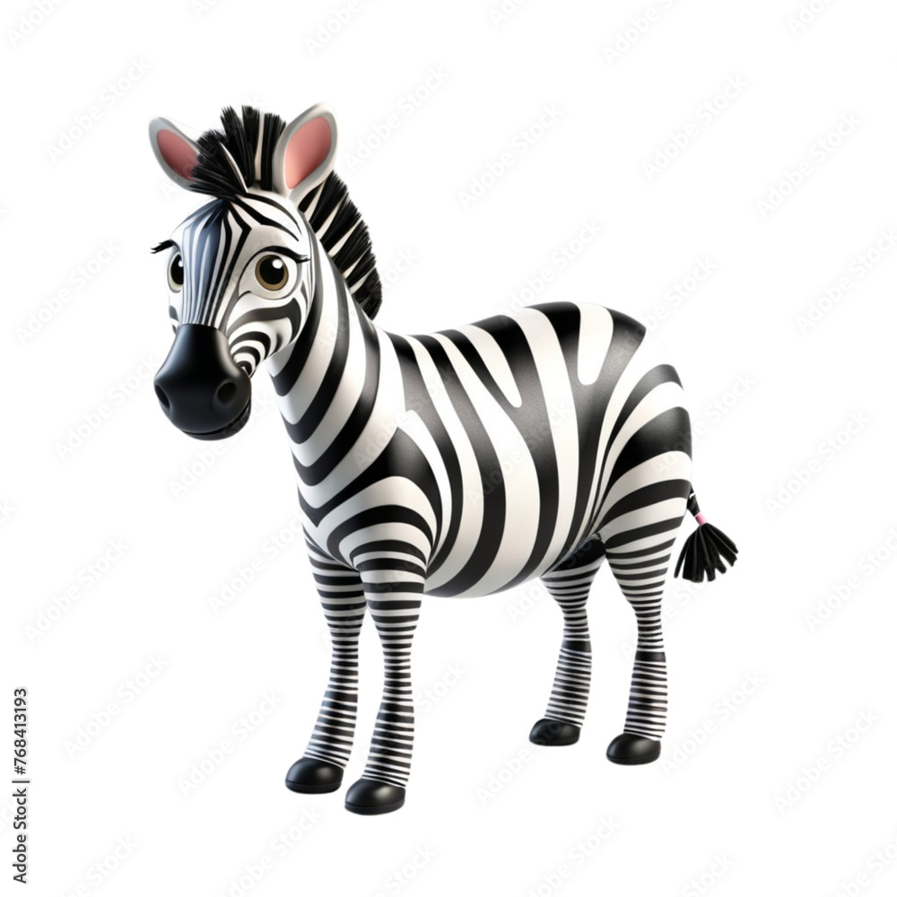 3d rendering of cartoon zebra on Isolated transparent background png. generated with AI