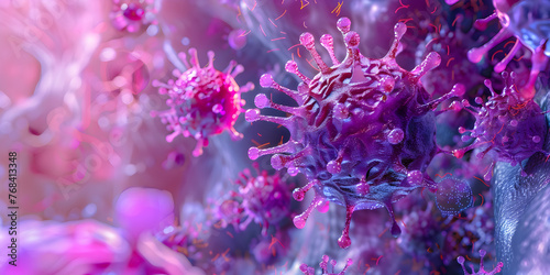 Microscopic view on virus bacteria cells, Close up of virus cells or bacteria on light background, Hepatitis C virus infecting liver and causing liver cancer and lymphomas
 photo