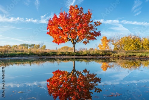 autumn trees reflected in water