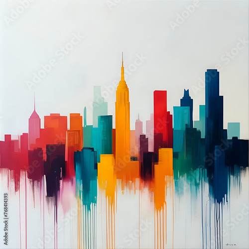 A minimalist painting of a city skyline in bright colors and high resolution - generated by ai