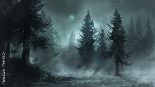 Foggy Forest: A Mysterious Nighttime Adventure Generative AI