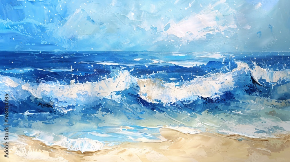 Wave Crashing on the Beach: A Painting of the Ocean's Might Generative AI