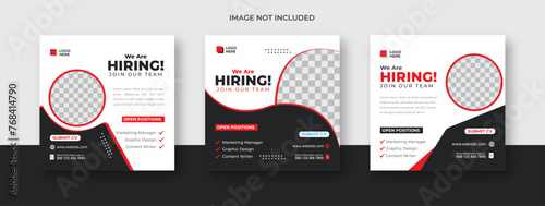 We are hiring job vacancy social media post banner design template .clor black and red. We are hiring job vacancy square web banner design. photo