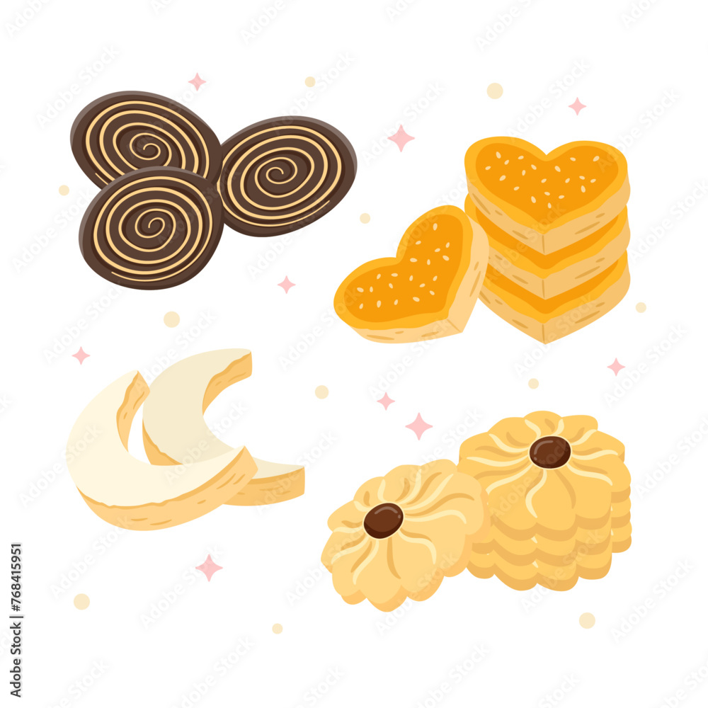 Indonesian cookies vector set illustration
