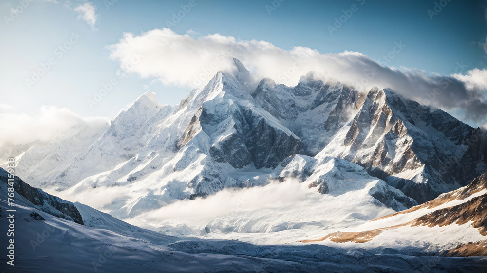 Blue mountains covered with snow with blue sky and clouds Blue mountains covered with snow with blue sky and clouds