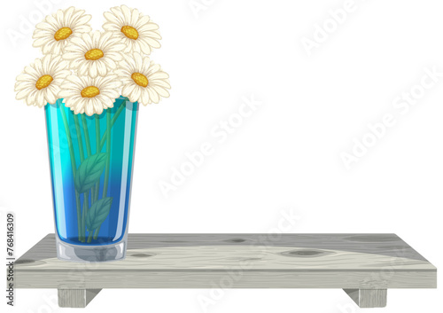 Vector illustration of flowers in a vase on shelf