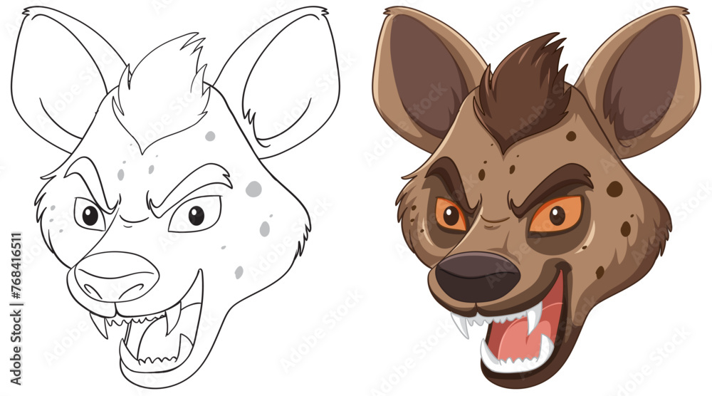Obraz premium Vector transformation of a hyena from sketch to color