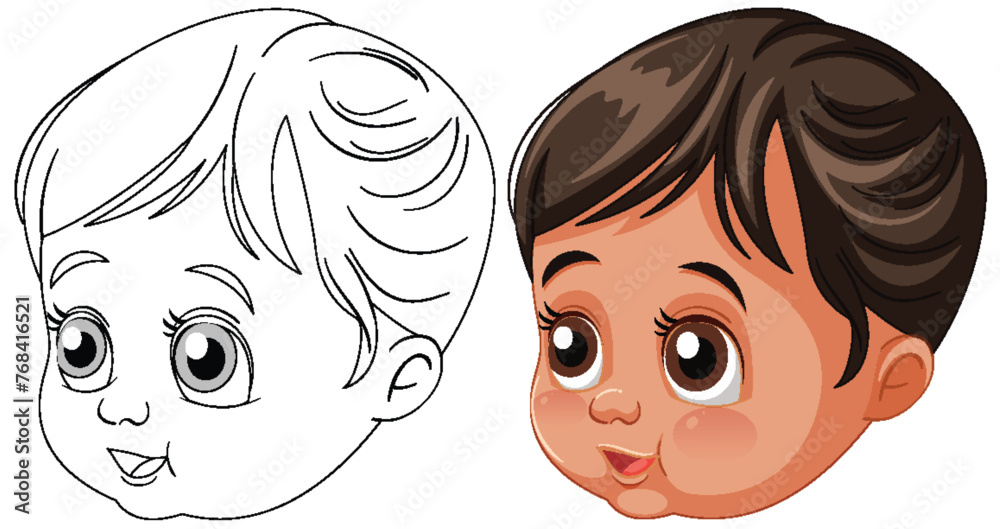 Vector illustration of a child's face, before and after coloring. Vector illustration of a child's face, before and after coloring.
