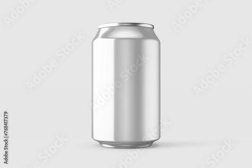 premium standing glossy aluminum metal soda drink beverage bottle can regular size 330 ml 11.2 oz product mockup design template in front view isolated 3d render illustration