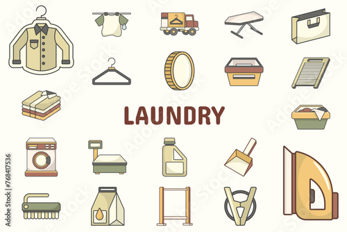 Laundry Lineal Color Vector Illustration Icon Sticker Set Design Materials