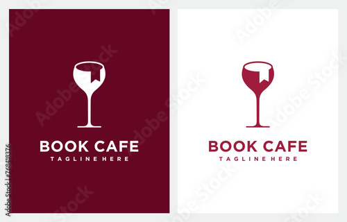 Wine Glass with Book Read Script Cafe logo design icon vector