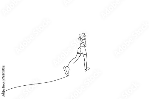 athlete young woman fit running health activity lifestyle one line art design vector