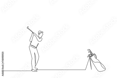mature rich man golf hobby sport lifestyle one line art design vector