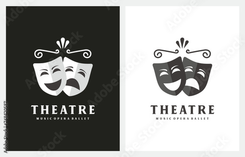 Comedy and Tragedy Theatrical Masks logo design vector icon symbol