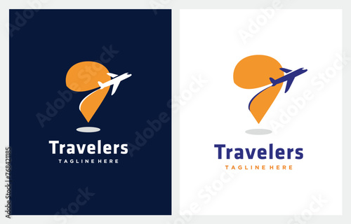 Point Travel Travel Sky Holiday Plane, logo design icon 