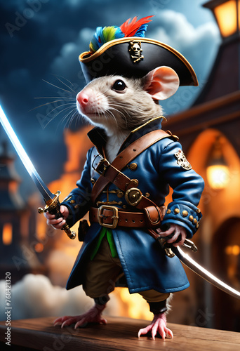Mouse dressed as pirate. Generative AI