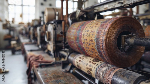 Roll of the colored textile. raw materials for manufacture