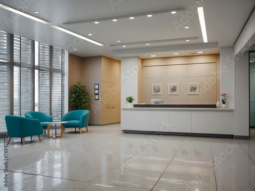 Interior of modern medical office  doctor s workplace  empty doctor s office  medical technology concepts design.