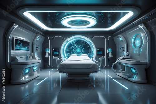 Displaying an innovative medical futuristic background in a futuristic room. © Mahmud