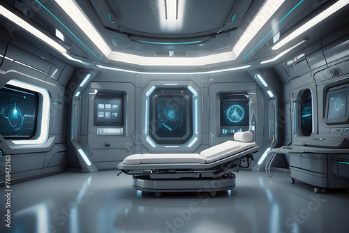 Displaying an innovative medical futuristic background in a futuristic room.