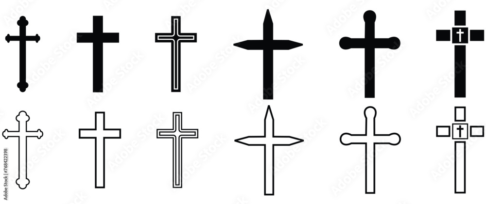 Christian Cross icon collection. Vector illustration. isolated on white Background