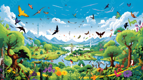 An Artist's Vivid Representation of a Flourishing Forest Ecosystem and Its Diverse Inhabitants