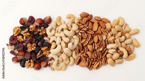 dried nuts and mixed dry fruit on white background