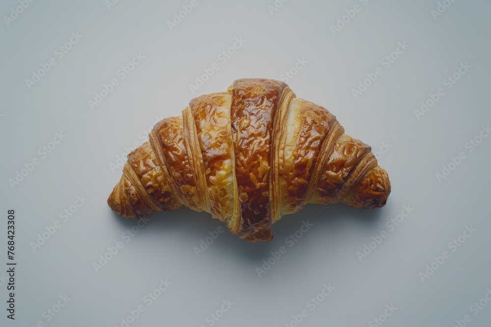 A croissant is sitting on a white background