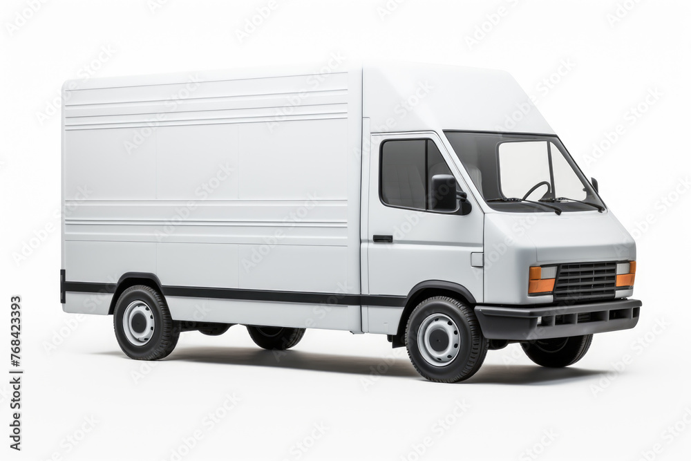 A white van is parked on a white background